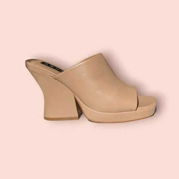 Aqua Shoes - Aqua Dani Women's Platform High Heel Mule Sandals Dark Tan Size 7.5 (MSRP $148)